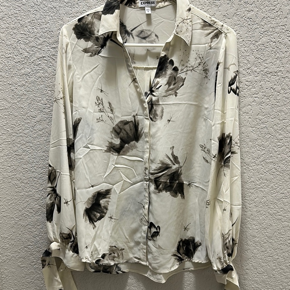 Express Casual Button Down Shirt White and Black
